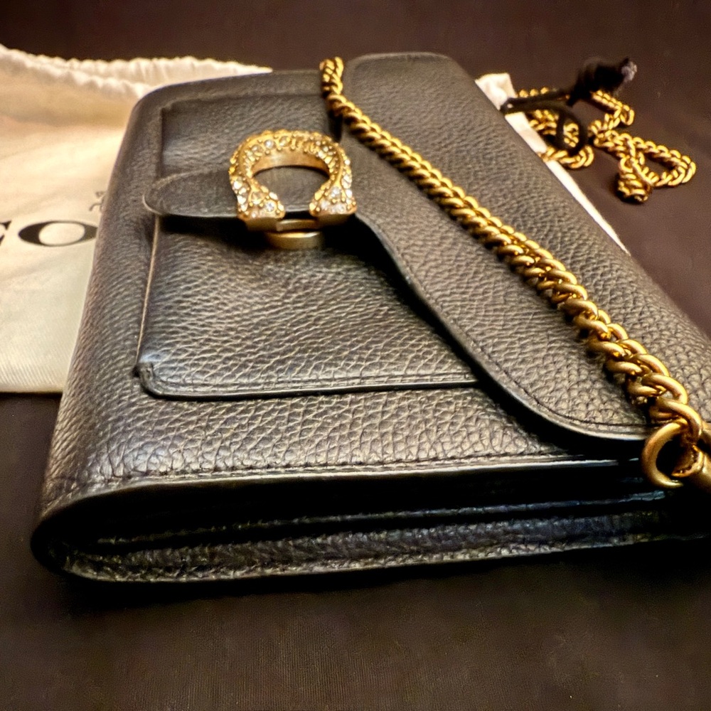 Coach Crystal C Tabby Chain Clutch Black & Gold - Picture 8 of 15